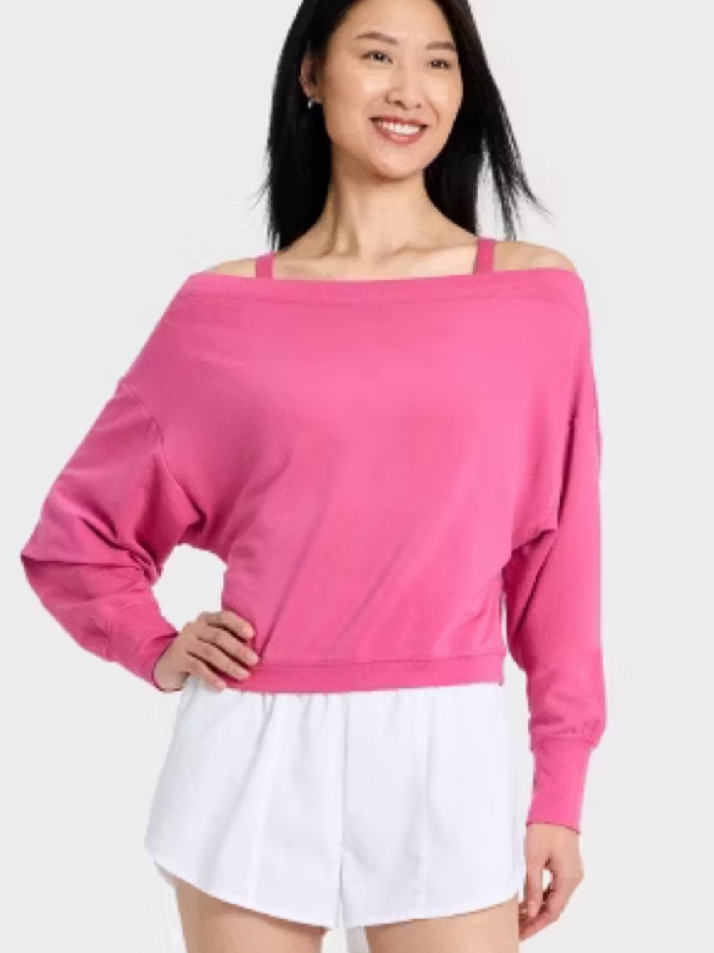 All In Motion Women's Modal Fleece Off The Shoulder Sweatshirt Pink XL